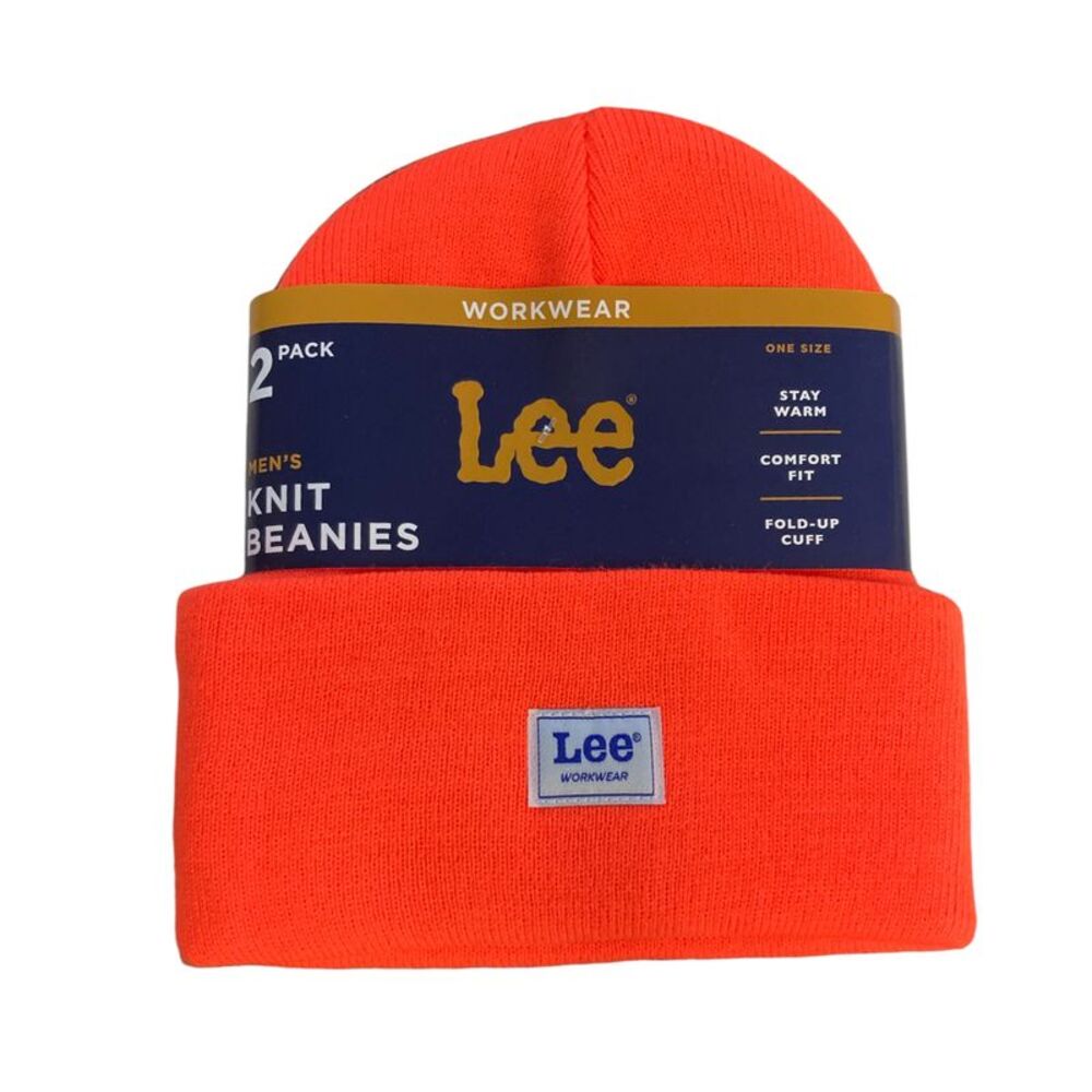 Orange/Jet Black - Lee Workwear Men's Soft and Warm One Size Fold Up Cuff 2pk Be